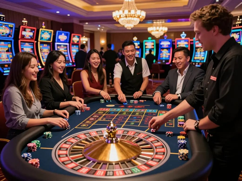 cm88seo players engaging in high-stakes roulette betting at a vibrant casino table