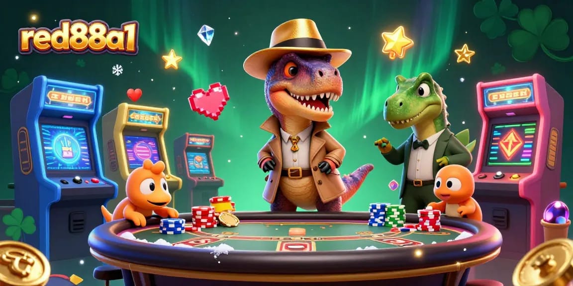 Experience red88a1's thrilling blackjack action with cartoon characters in an animated casino setting.