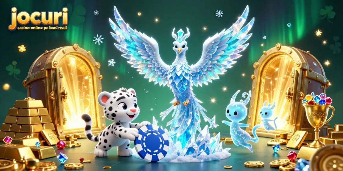 Joacă jocuri casino online pe bani reali cu personajul principal și elemente decorative de noroc.