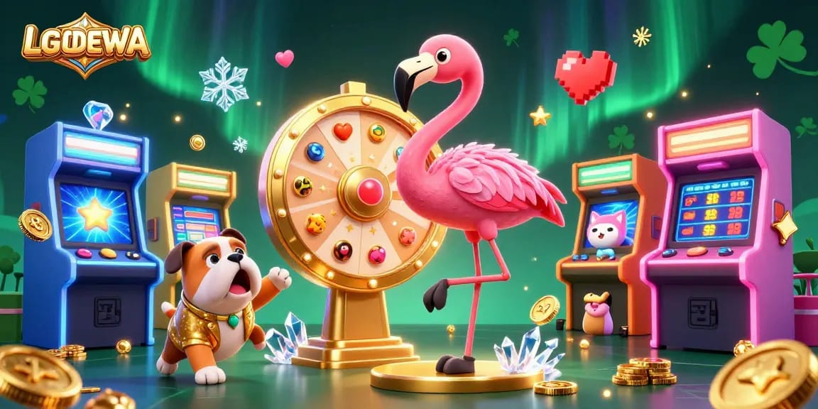 Engage with LGODEWA and witness vibrant gaming excitement in this 3D casino illustration.