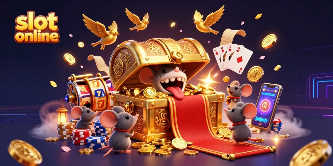 Engage in dynamic slot online action with golden treasures and game elements in a captivating 3D scene.