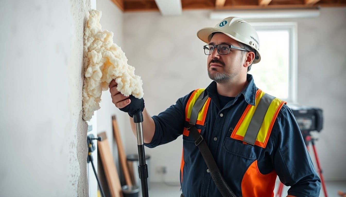 Effective spray foam removal guidance illustrated by a contractor efficiently working on foam extraction.