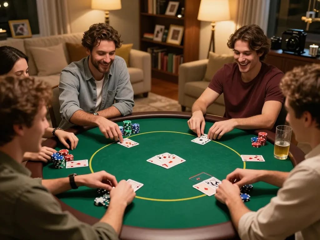 Exciting poker gameplay at home, showcasing best online casinos in Canada for social entertainment.