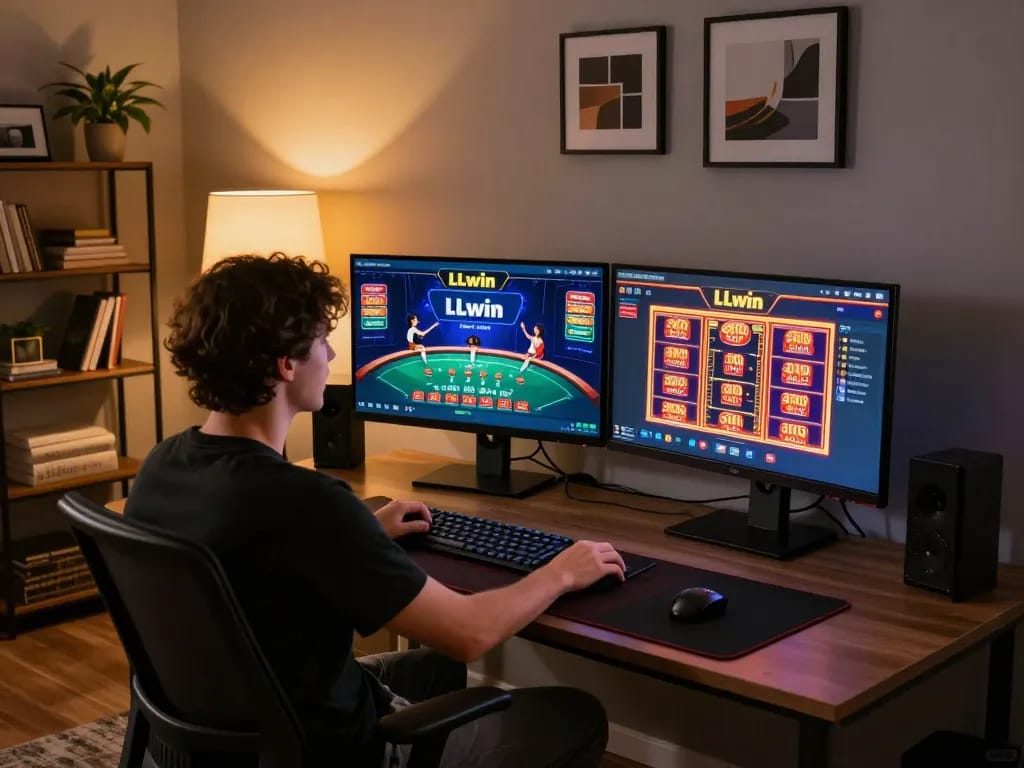 Player engaged in LLwin casino game online, showcasing live dealer blackjack excitement and modern gaming atmosphere