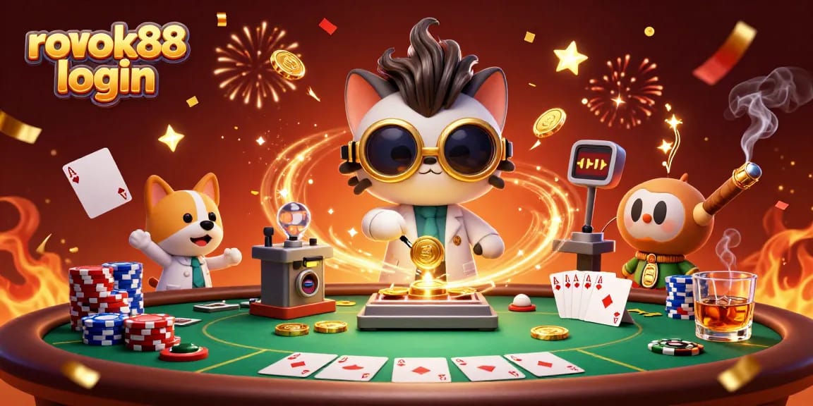 Experience excitement with rokok88 login as the mad scientist cat creates a gold-coin machine amidst poker elements.