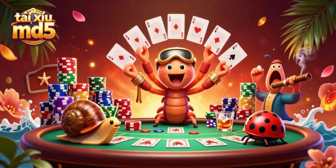Experience thrilling gameplay in tài xỉu md5 with a dynamic casino illustration featuring vibrant characters.