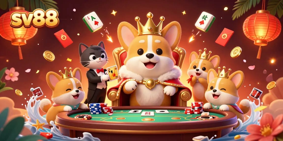 Experience the excitement of sv88 with a vibrant 3D cartoon scene featuring royal characters in a casino setting.