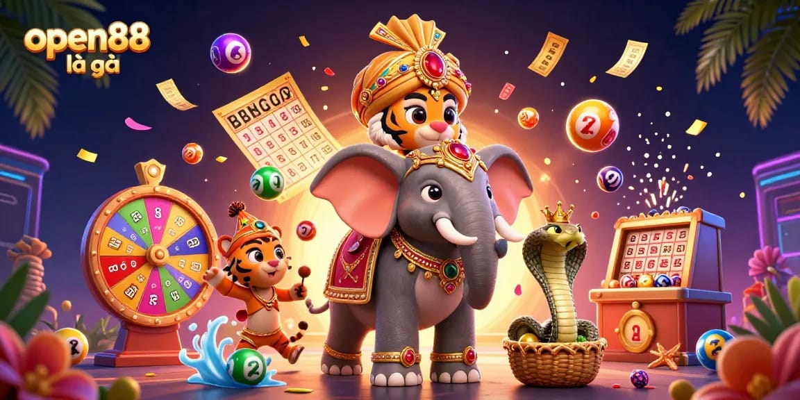 Experience the thrill of open88 là gì online gaming with vibrant lottery elements in a dazzling scene.