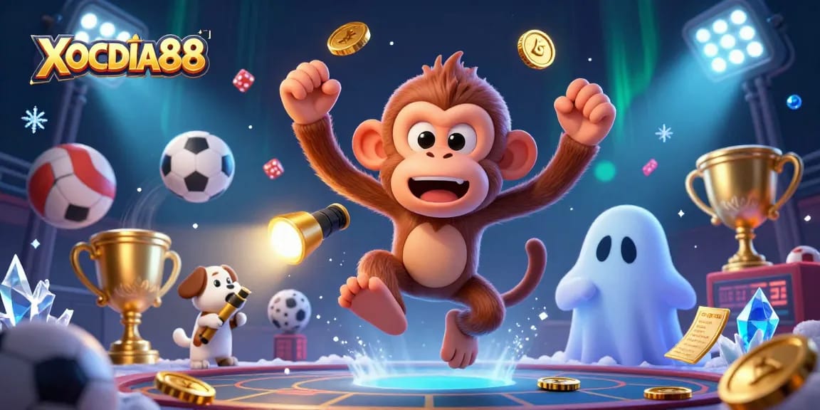 Experience thrilling gameplay with the XOCDIA88 exclusive poltergeist monkey in a haunted casino scene.