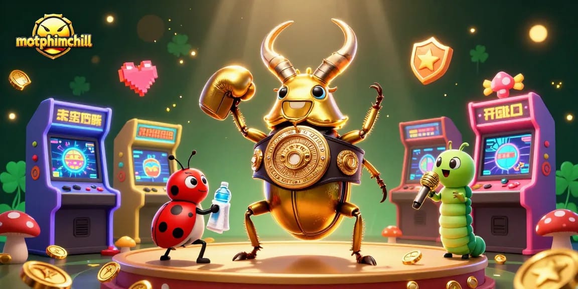 Experience thrilling gameplay with motphimchill in an ultra-detailed casino illustration showcasing a golden stag beetle champion.