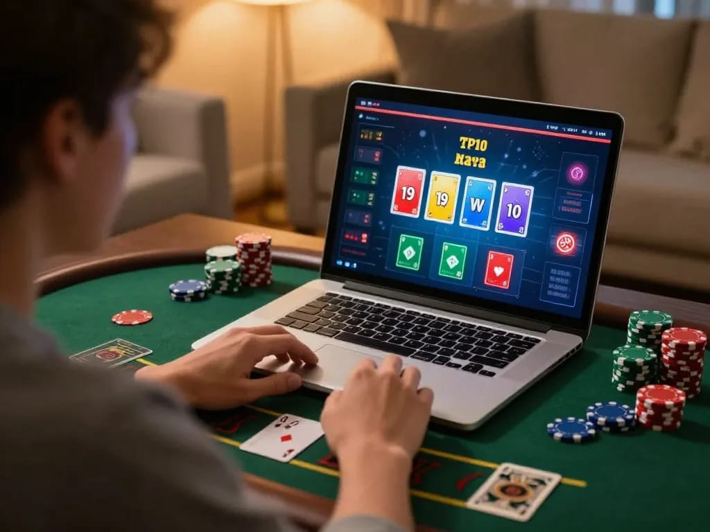 Experience exciting blackjack action at home with hay88x on a laptop in a cozy environment.