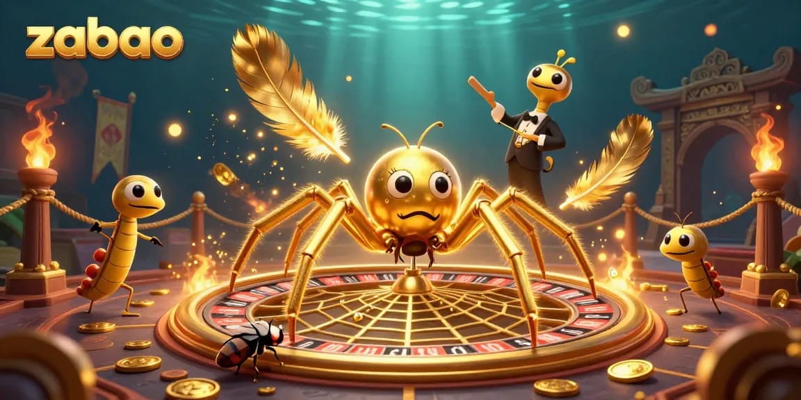 Experience dynamic betting actions with zaobao's 3D casino scene featuring a golden spider and interactive gameplay elements.