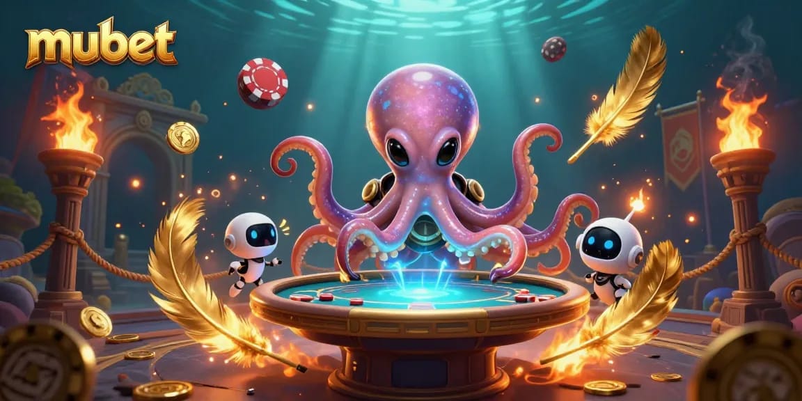 Engage in thrilling gambling fun with mubet's vibrant 3D casino illustration featuring an alien octopus.
