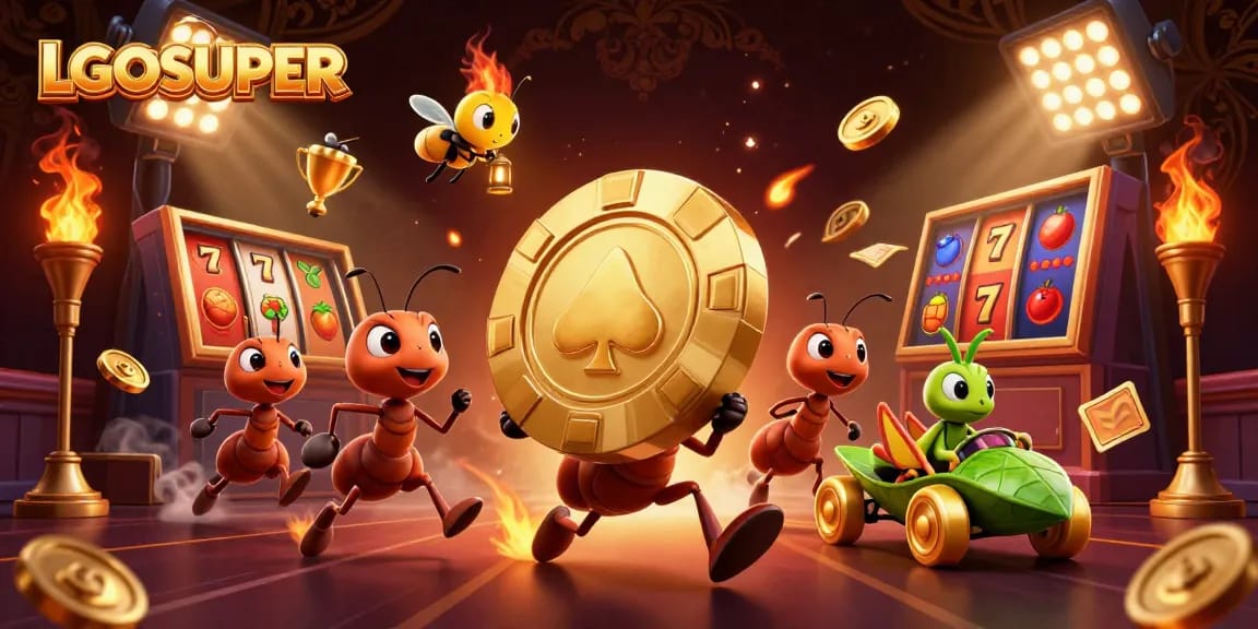 Experience the excitement of LGOSUPER with cartoon ants in a thrilling casino heist scene.