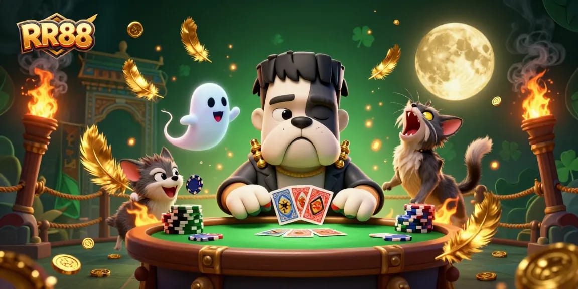 Experience thrilling gameplay at RR88 with a Frankenstein bulldog dealer and exciting casino elements.