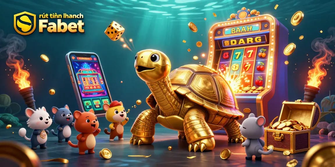 Engage with rút tiền nhanh Fabet in this exciting 3D illustration featuring a lively casino scene.