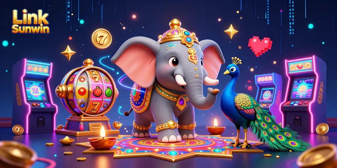 Experience thrilling gameplay with Link Sunwin in an enchanting 3D casino scene featuring vibrant characters.