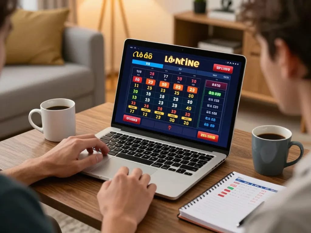 Engaging in đánh đề online with a vibrant interface on a laptop, emphasizing strategic gameplay in a cozy setting.