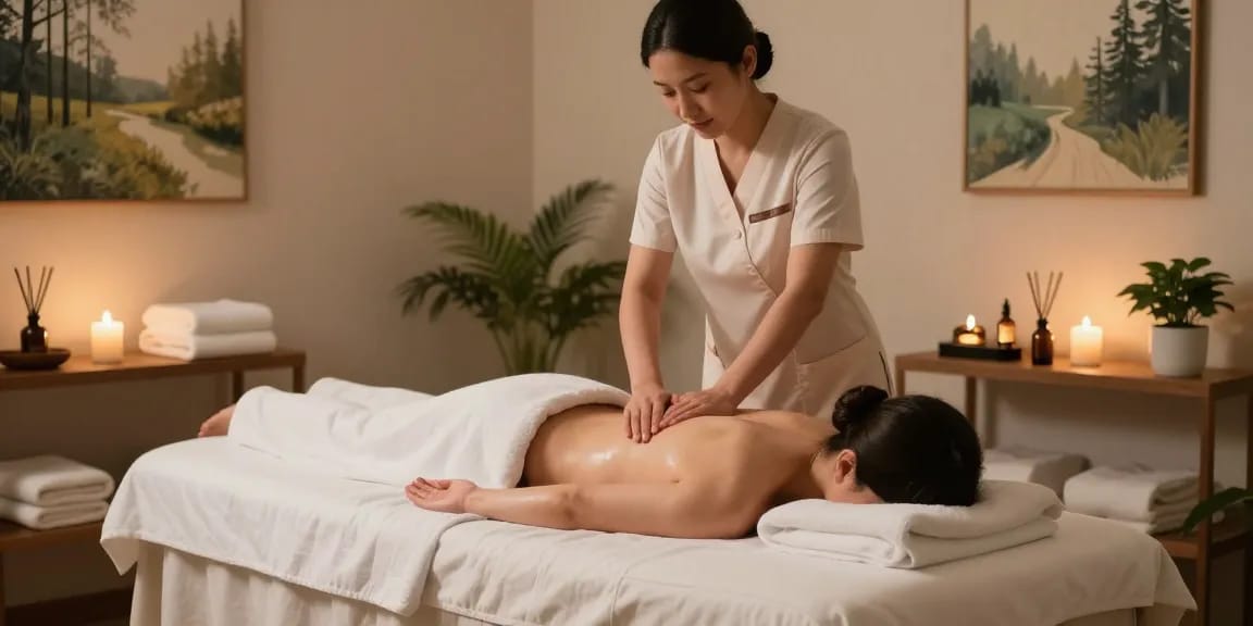Relaxing 김포출장마사지 therapy room with soothing ambiance and professional therapist