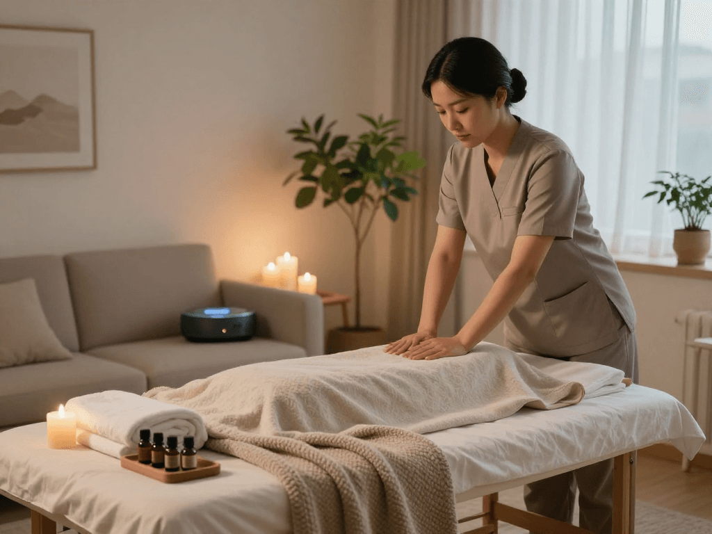 Experience premium 강남출장마사지 service in a serene home setting with therapeutic oils and relaxing atmosphere.