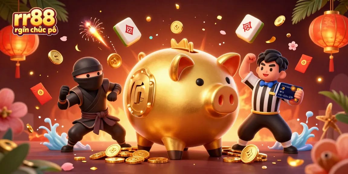 Experience excitement at rr88 hiện đang mở with animated characters celebrating big wins in a festive casino scene.