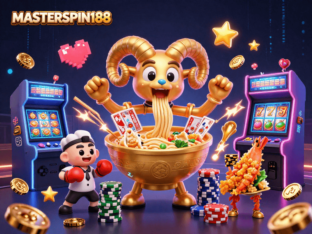 Masterspin188 showcases a dynamic slots scene with a golden ramen bowl, creating excitement and engagement.