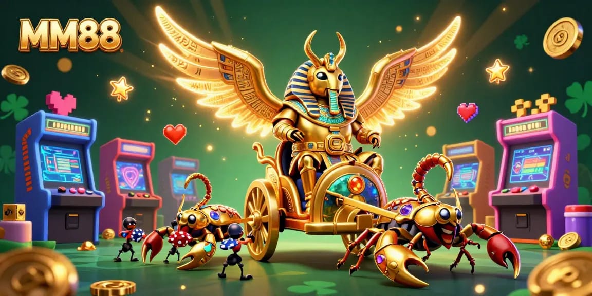 Engage with MM88's thrilling casino experience powered by golden beetles and vibrant games.