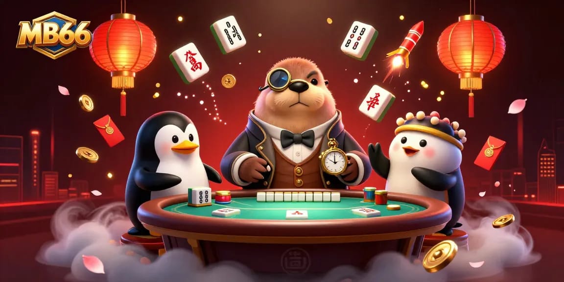 Experience the excitement of MB66 with a jolly walrus playing poker underwater in this vibrant casino scene.