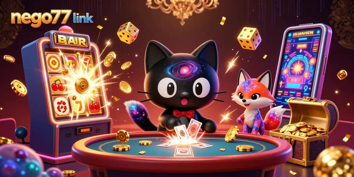 Engage with the vibrant nego77 link scene featuring a casino-themed cosmic adventure, illustrating winning moments.