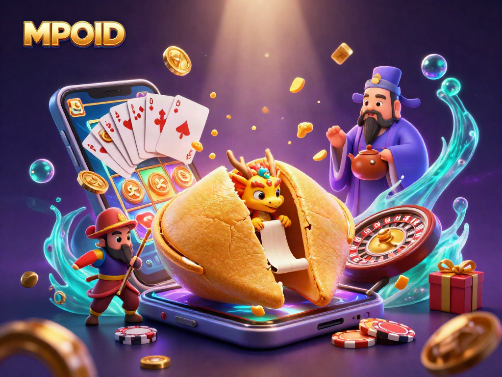 Experience the magic of MPOID with vibrant casino elements and characters in a rich visual scene.