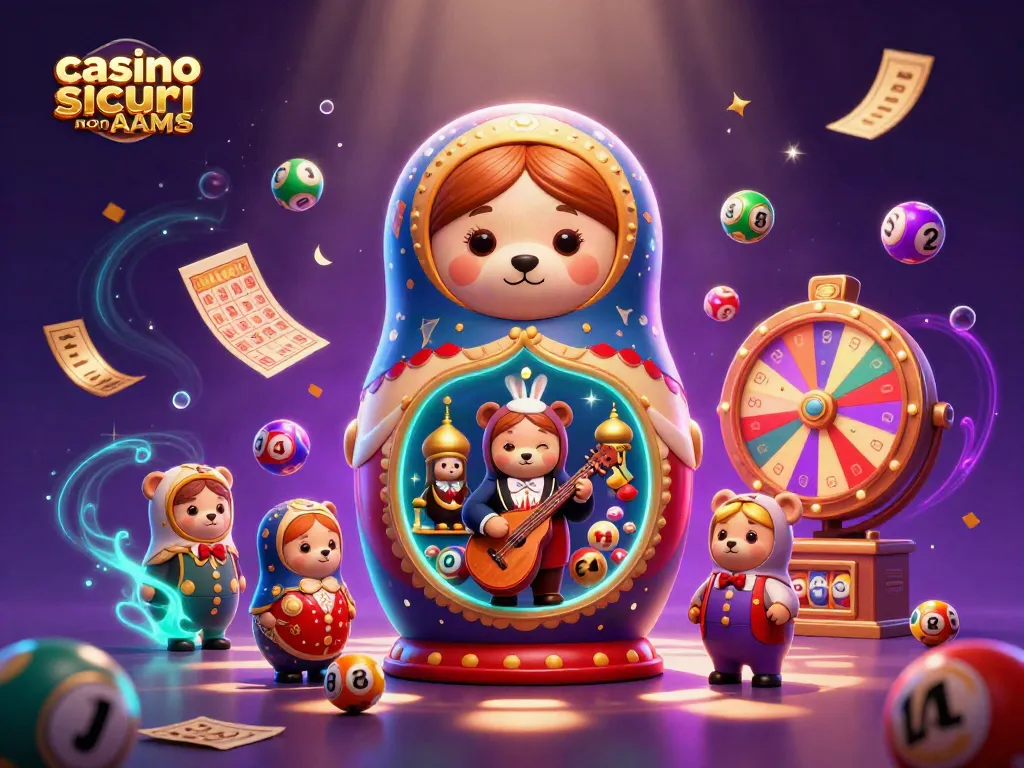 Coinvolgi il divertimento nei casino sicuri non AAMS con orsi e palloni da lotteria colorati.