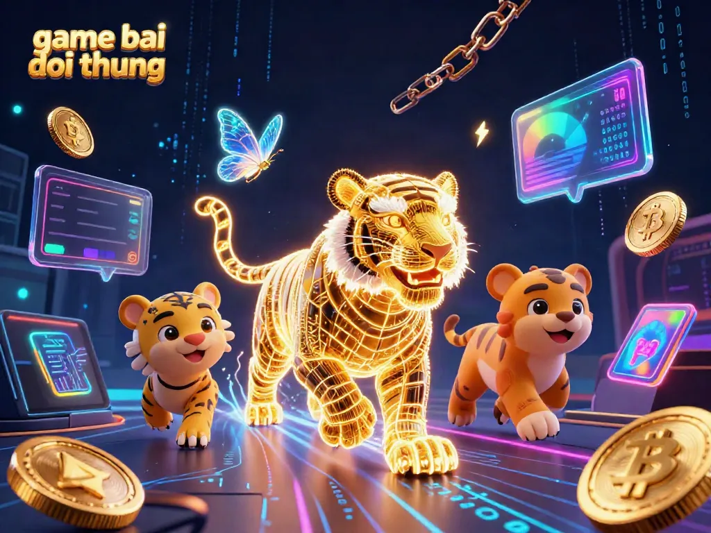 Experience game bai doi thuong with a vibrant illuminated tiger and digital casino elements