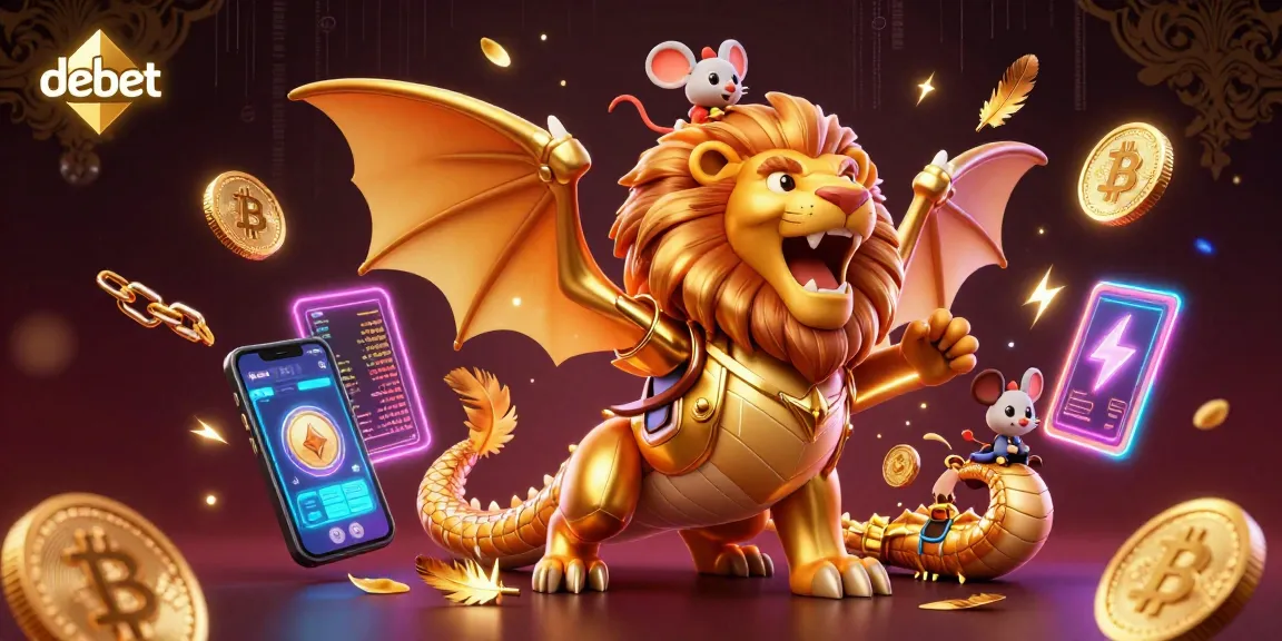 Join the winning adventure at debet with a golden chimera and crypto elements in an epic casino scene.