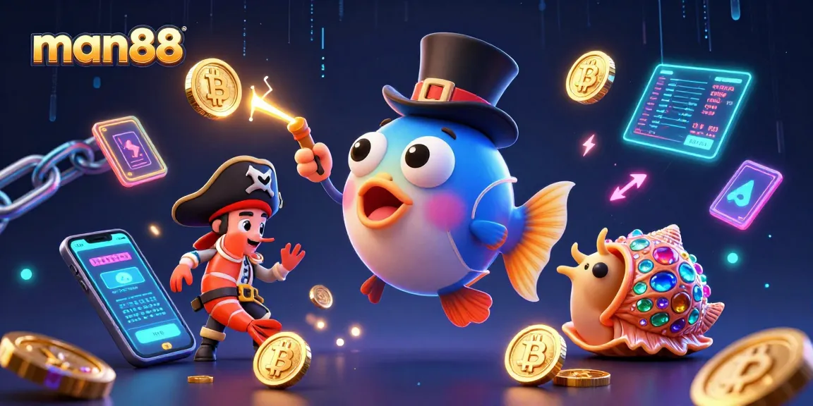 Join the exciting world of man88 with glowing coins in a vibrant casino-themed illustration.