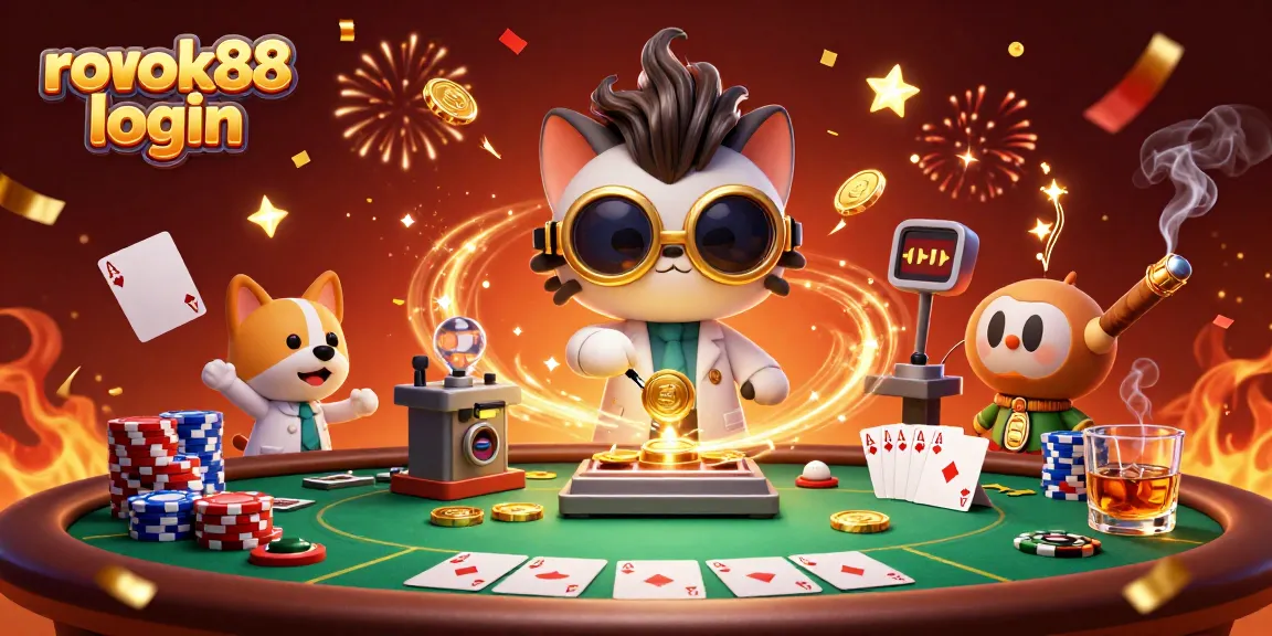 Experience excitement with rokok88 login as the mad scientist cat creates a gold-coin machine amidst poker elements.