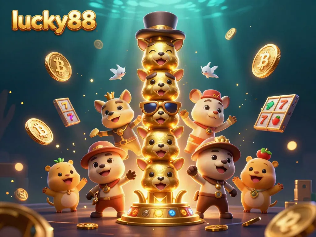 Win big with lucky88 in this vibrant, immersive casino illustration featuring dynamic slot elements.