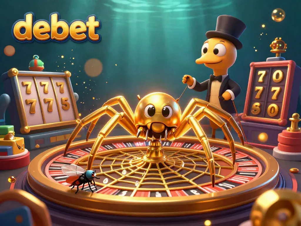 Experience the thrill of debet casino with epic slot games featuring a golden spider and vibrant animations.