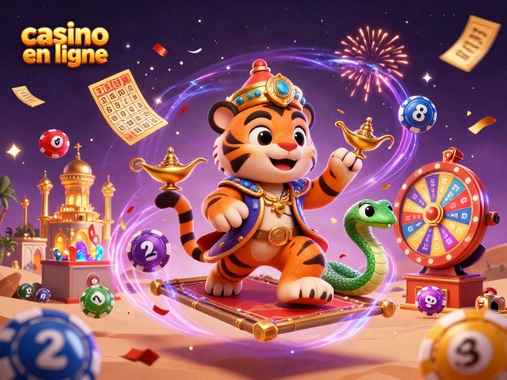 Jouez et gagnez sur le casino en ligne avec le sultan et des éléments de loterie animés.