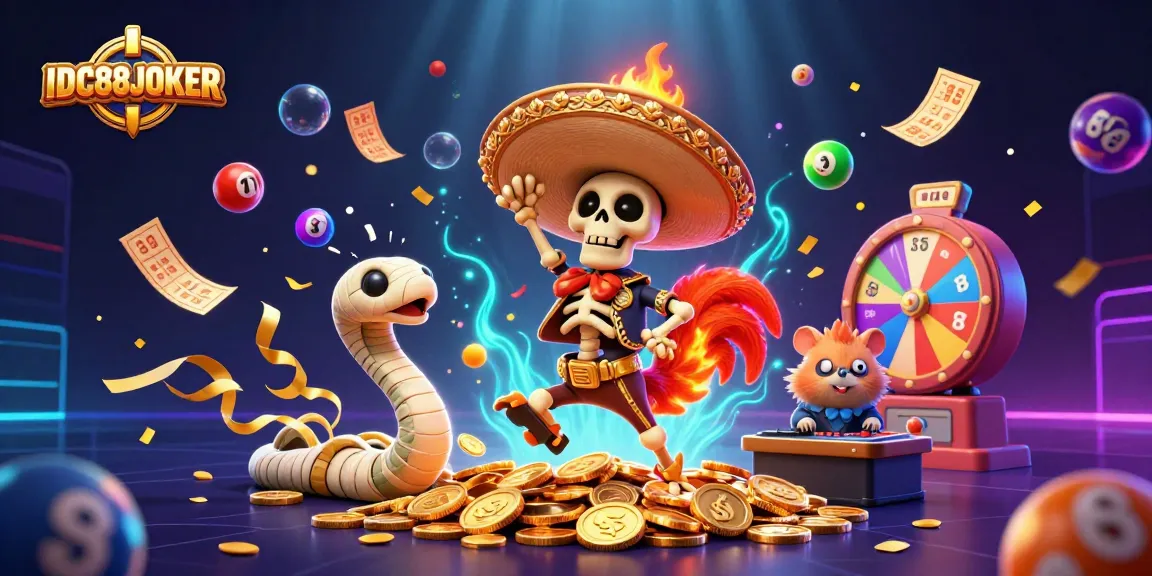 Experience thrilling gameplay with IDC88JOKER's vibrant lottery scene featuring energetic characters.