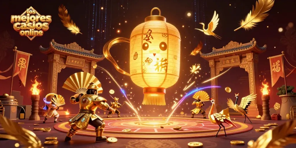 Los mejores casinos online presentan un vibrante casino con elementos de juego y símbolos de fortuna.