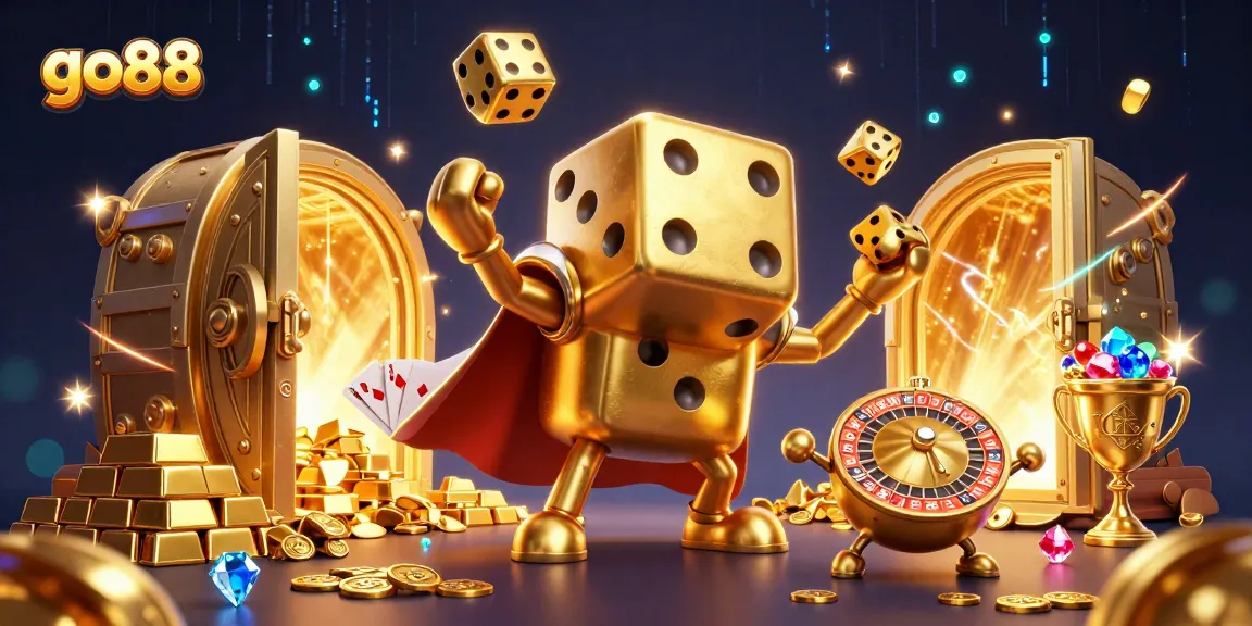Go88 players enjoy dynamic gameplay surrounded by gold treasures and vibrant gaming elements.