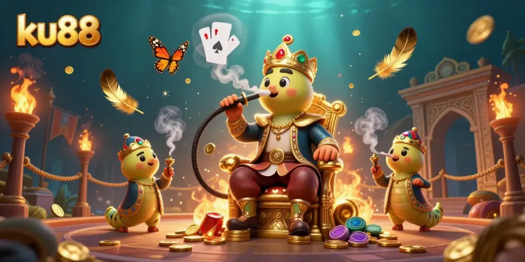 Experience thrilling gameplay with ku88, as a majestic caterpillar master orchestrates a vibrant casino scene.