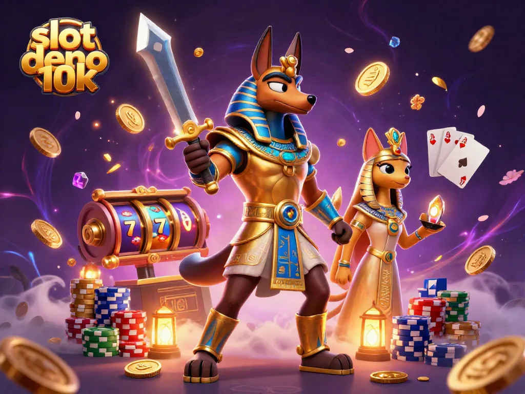 Spin the reels with slot depo 10k featuring vibrant ancient Egyptian characters and dynamic casino elements.