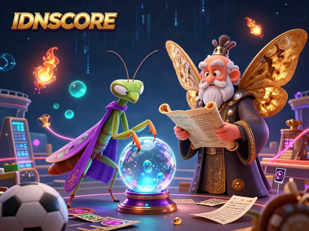Experience sports betting excitement with IDNSCORE's vibrant 3D illustration featuring dynamic characters and gaming elements.