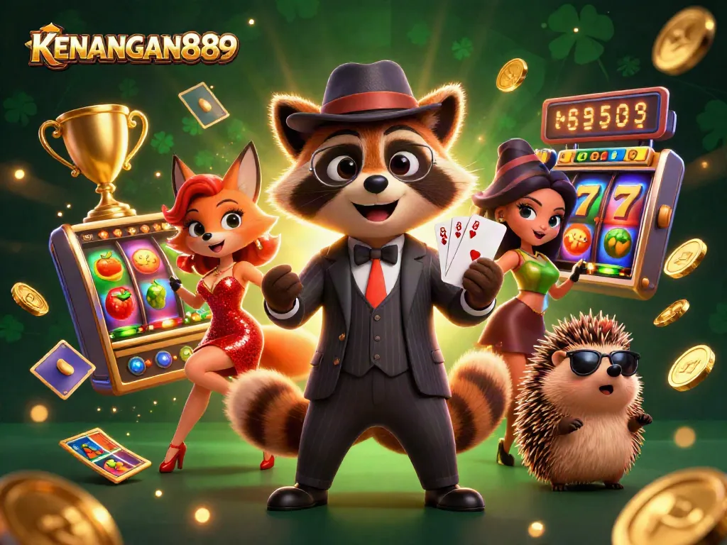 Experience winning thrills at KENANGAN889 with dynamic slot reels and vibrant casino characters.