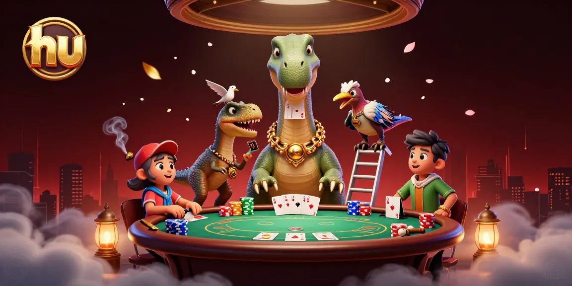 Engage at hu’s dynamic poker scene featuring a giant brontosaurus and clever raptor dealer.