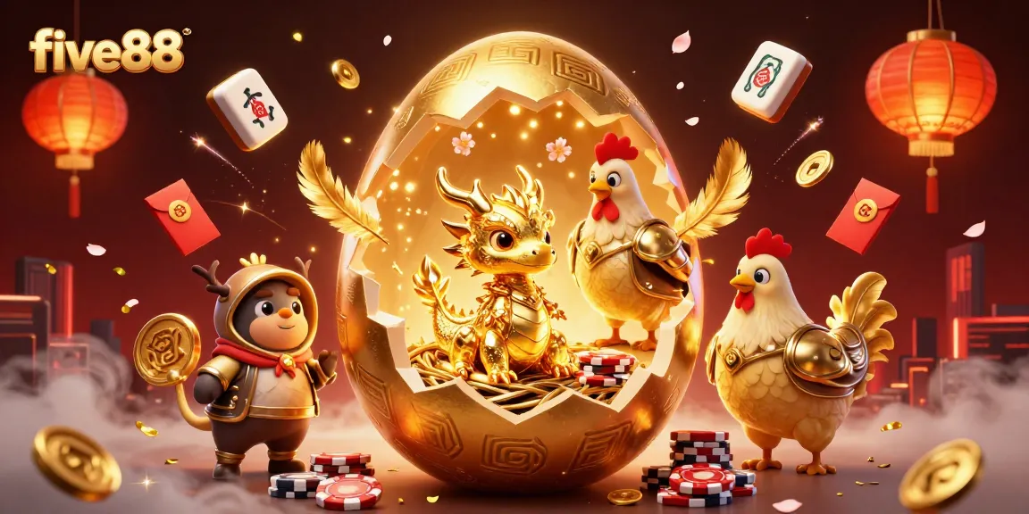 Experience excitement with five88 as a golden dragon emerges from a nest of poker chips.