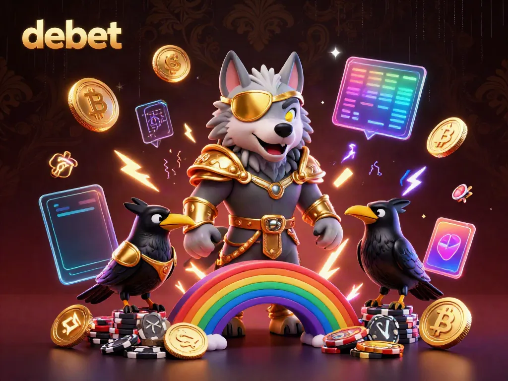 Experience debet's vibrant casino scene with Odin and mystical ravens amid shimmering game elements.