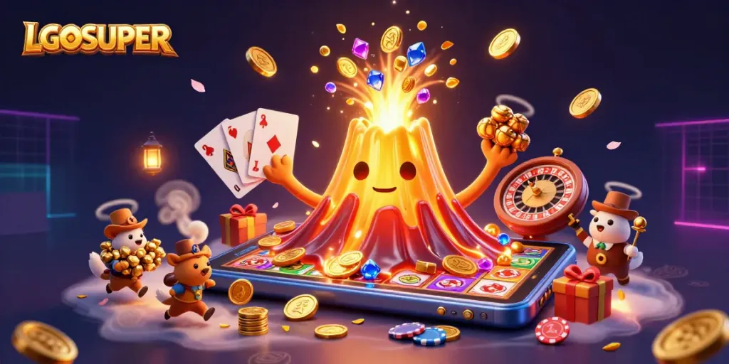 Spin the reels of LGOSUPER and erupt in a treasure-filled adventure with vibrant casino elements.