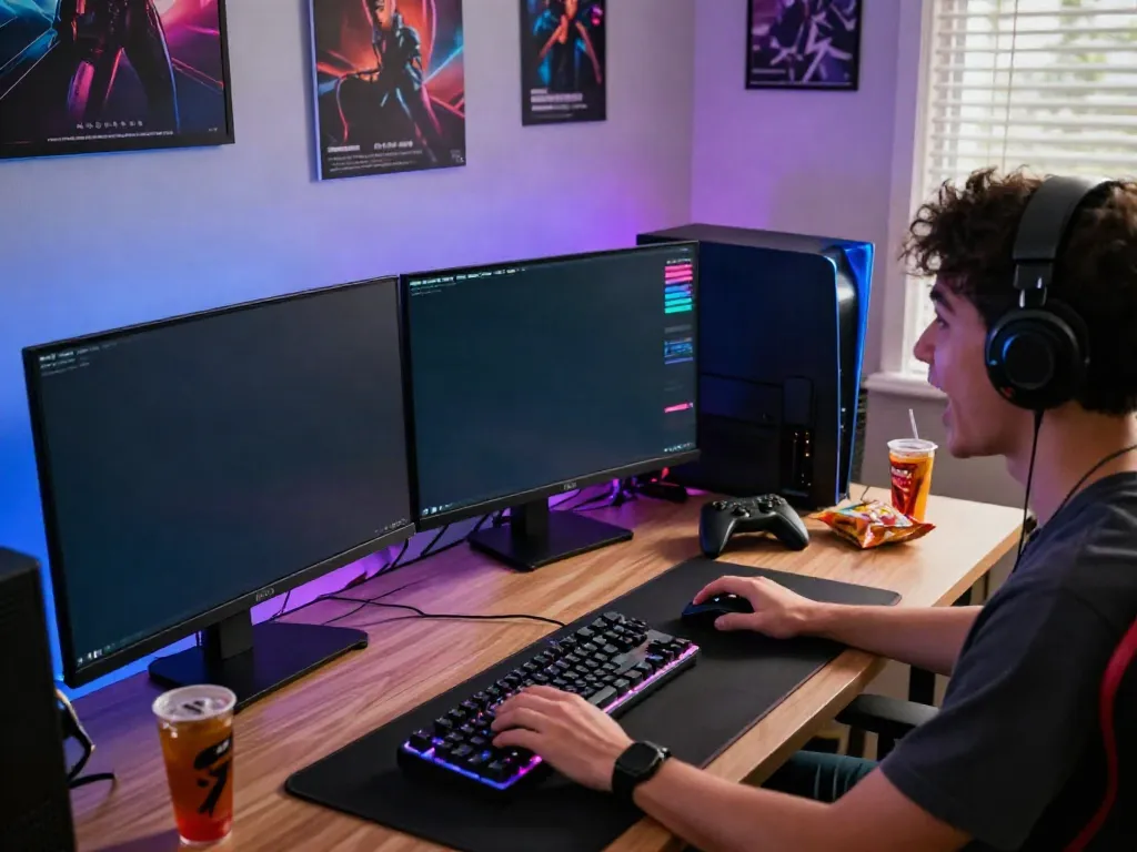 Player navigating qqmacan link on a vibrant gaming interface, immersed in the gaming atmosphere.